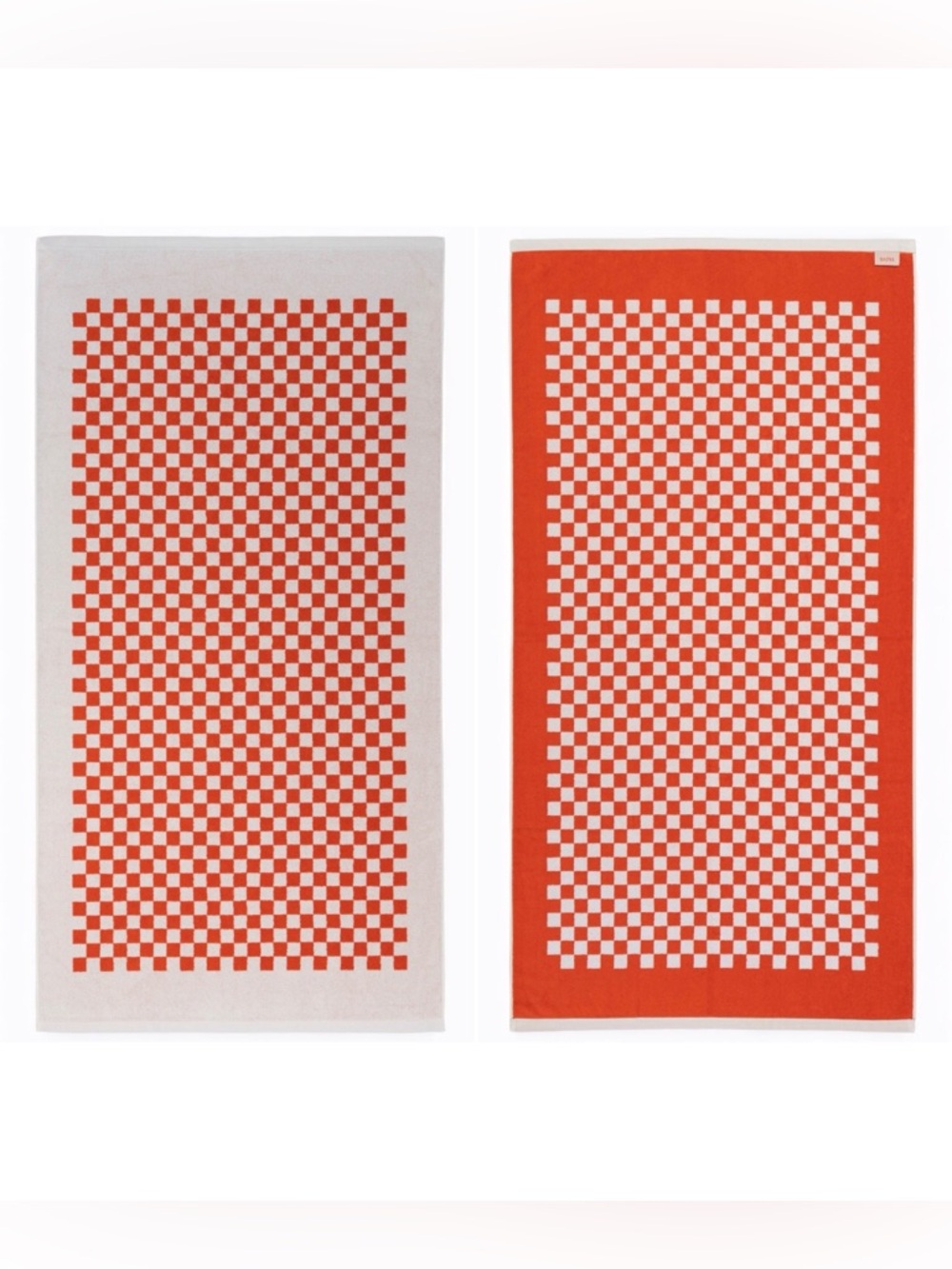 BAINA - SET OF TWO - Roman Pool Towel x2 - Orange & White Checkered - NWT $260